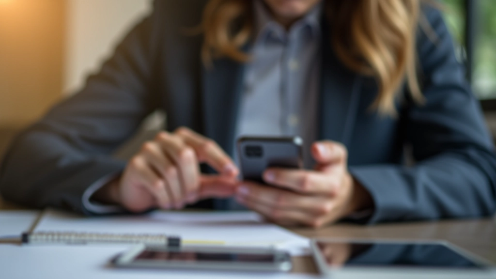 Hand tippt auf Smartphone mit Kündigung-Bestätigungsscreen, Schreibtisch mit Notizen und Checkliste